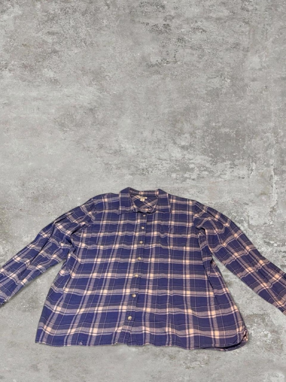 L.L. Bean Navy and Light Pink Plaid Button-Down Shirt Size XL